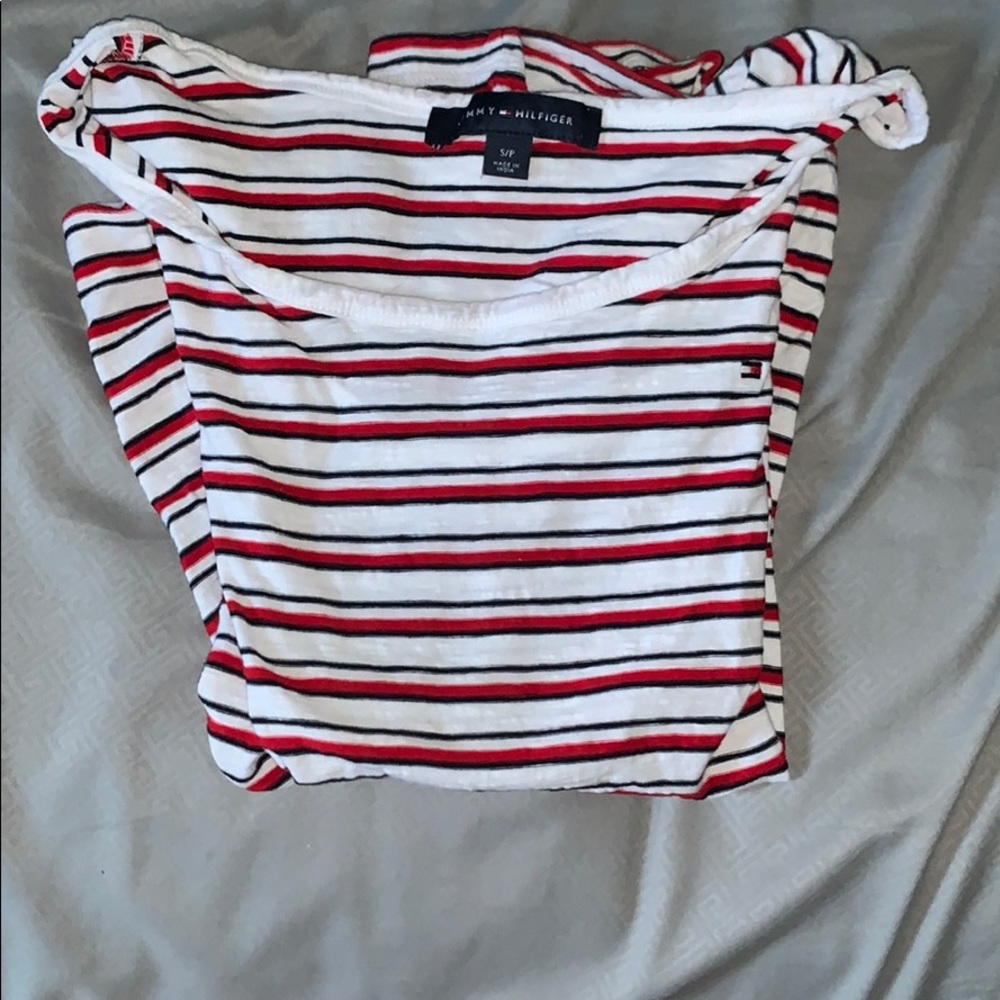 Red, Black & White striped Tommy Hilfiger shirt